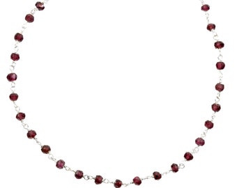 Garnet Necklace Faceted Chain Link Beaded 18 19 Inches Red Garnet Rondelles Dainty Lightweight Simple  14k Gold Filled or Sterling Silver