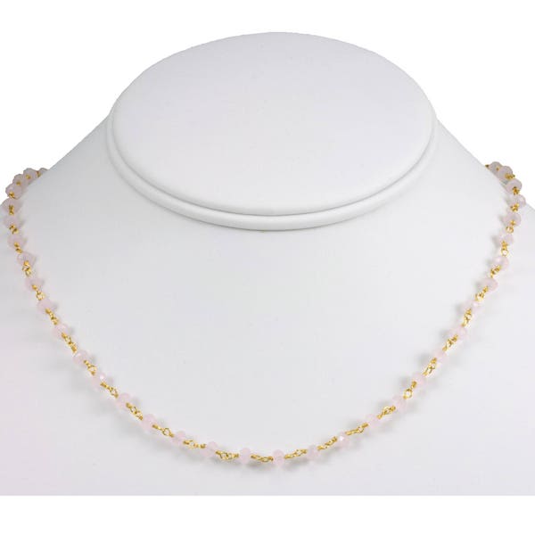 Pink Chalcedony Necklace Faceted Spaced Link Beaded 14k Yellow Gold Filled Silver Necklace 18 19 Inch soft pink Natural Small Simple Design