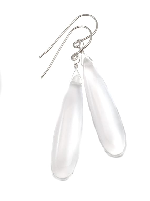 Long Teardrop Shape Faceted Clear Crystal Quartz Earrings Sterling Silver Long Teardrop Shape Faceted Clear Crystal Quartz Earrings Sterling Silver