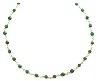Malachite Necklace Natural Green Beaded Chain Dainty Small Sterling Silver or 14k Gold Filled Round Smooth 18 19 Inches Simple Spyglass