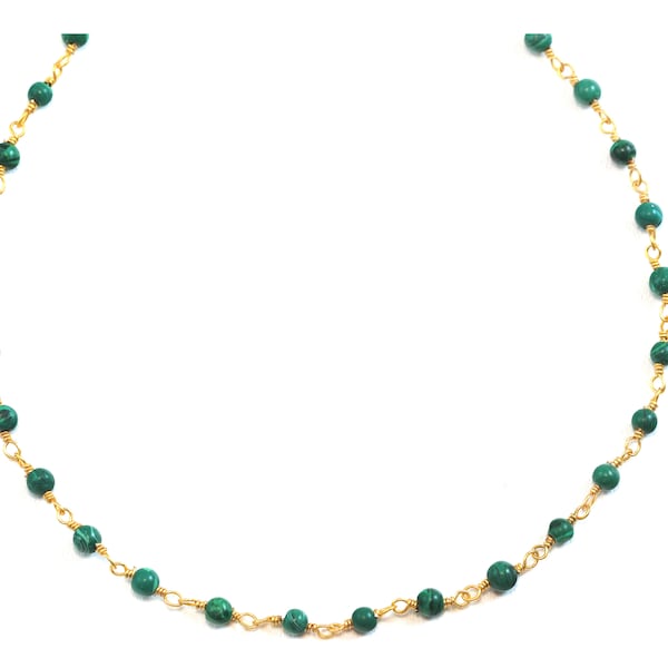 Malachite Necklace Natural Green Beaded Chain Dainty Small Sterling Silver or 14k Gold Filled Round Smooth 18 19 Inches Simple Spyglass