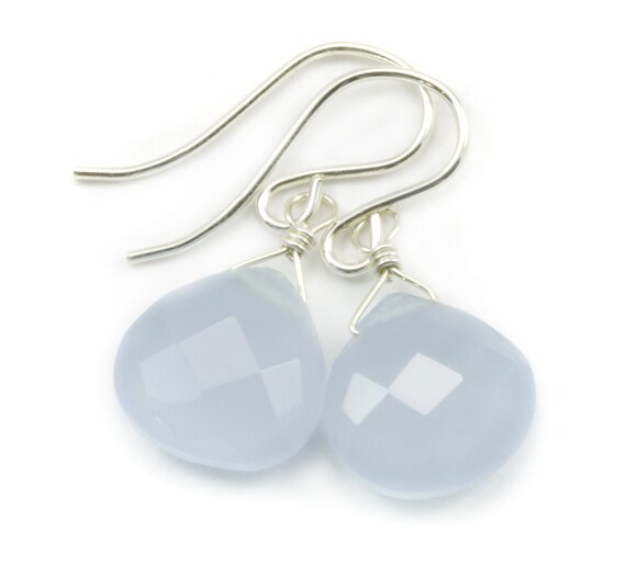 Faceted Blue Chalcedony Earrings Teardrop Shape Sterling Silver Faceted Blue Chalcedony Earrings Teardrop Shape Sterling Silver