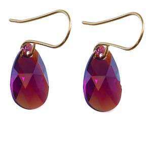 Spyglass Designs Earrings created with Purple Crystals  Faceted Teardrops 14k Solid Gold or Sterling Silver Simple Everyday Sim Amethysts