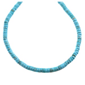 Blue Turquoise Necklace Heishi Solid Strand Link Beaded Sterling Silver or 14k Gold Filled 4mm  20 Inches natural smooth stone