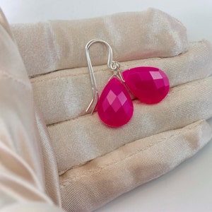 Hot Pink Chalcedony Earrings AAA Faceted Large Drops 14k Solid Gold or Filled or Sterling Silver Pear Fuchsia Magenta Classic Drops image 5