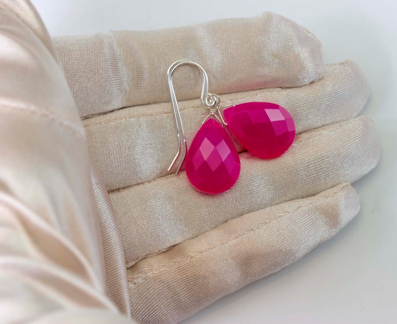 Hot Pink Chalcedony Earrings AAA Faceted Large Drops 14k Solid Gold or Filled or Sterling Silver Pear Fuchsia Magenta Classic Drops image 5