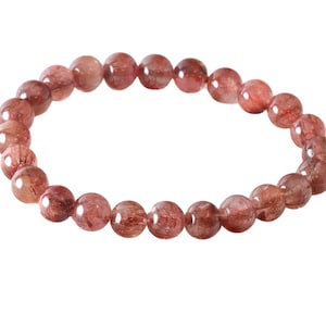 Rutilated Quartz Bracelet Stretch Red Bronze Clear 8mm Tourmalinated Rare Natural Color Spyglass Designs Great Everyday Wear