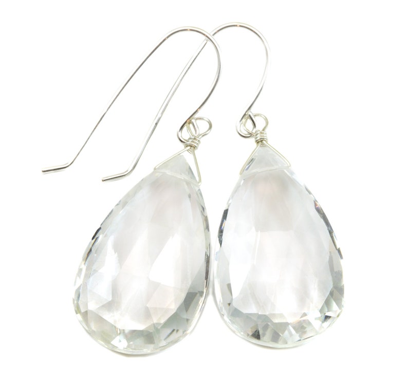 Crystal Clear Quartz Earrings Large Faceted Teardrop Drops 14k Etsy
