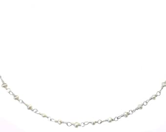 White Seed Pearl Necklace Sterling Silver or 14k Gold Fill Teeny Tiny 2mm Freshwater Cultured Pearls  Chain Link 18 19 Inches Everyday Wear