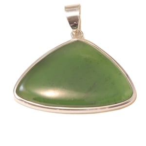Jade Halskette Grün Nephrit Jade Anhänger Nur Dreieck Geformt Große Sterling Silber Lünette Natürliche Zeitgenössische Fernglas Designs 1,4 Zoll