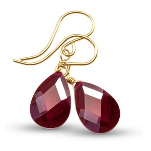 Red Cubic Zirconia Earrings Faceted Teardrop AAA Simulated Ruby CZ  Sterling Silver or 14k Solid Gold or Filled Deep Crimson  Simple Dainty