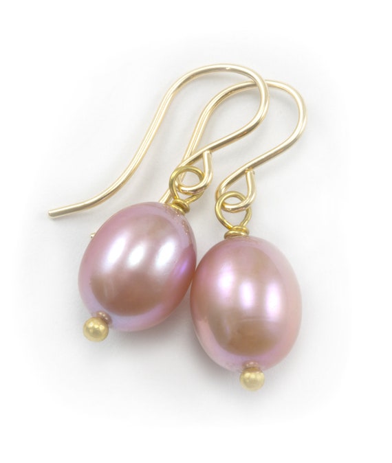 Boucles D'oreilles Pendantes Avec Perles De Culture Roses Naturelles - Monture Plaqué Or