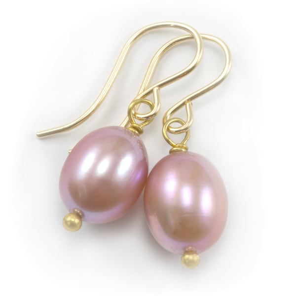 Pearl Earrings Rose Champagne Pink Rose Natural Pearls Oval Potato Freshwater Sterling Silver or 14k Solid Gold or Filled Simple Drop