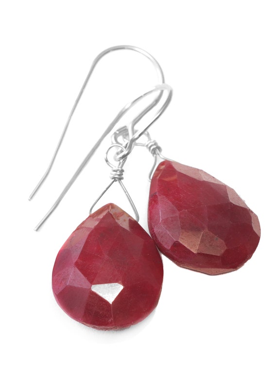Dyed Red Corundum Teardrop Shape D-wire Earrings Sterling Silver Dyed Red Corundum Teardrop Shape D-wire Earrings Sterling Silver