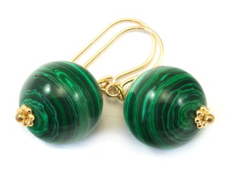 VINTAGE 14K NATURAL CARVED 12MM MALACHITE BALL EARRINGS JACKETS USE W STUDS VINTAGE 14K NATURAL CARVED 12MM MALACHITE BALL EARRINGS JACKETS USE W STUDS