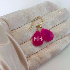 Hot Pink Chalcedony Earrings AAA Faceted Large Drops 14k Solid Gold or Filled or Sterling Silver Pear Fuchsia Magenta Classic Drops image 2