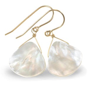 Perlmutt Ohrringe Weiße Muschel Herzform Teardrop Natur 14k Massiv Gold oder filled oder Sterling Silber Groß Fett Hoch Schlicht Tropfen MOP