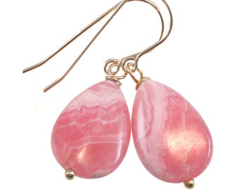 AAA Rhodochrosite 14kg fill Linked Drop Earrings... Pink Sapphire