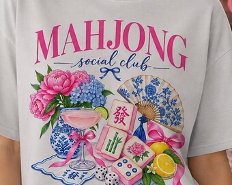 Mahjong Social Club Graphic Tee, Playful Game Night Shirt
