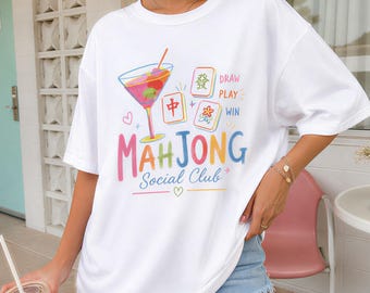 Mahjong Social Club Tee, Playful Game Night Gift, 100% Cotton T-Shirt