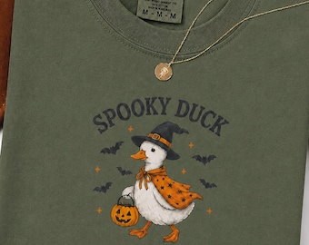 Spooky Witch Duck Halloween Shirt, Funny Goose Autumn Tee