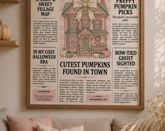 Pastel Halloween Print | Spice Village Gazette, Coquette Autumn Wall Art (Digital Download)