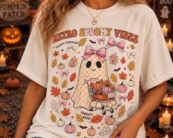 Retro Spooky Vibes Ghost PNG, Halloween Clipart, Autumn Fall Sublimation (Digital Download)