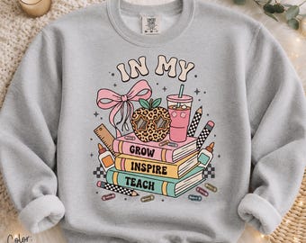 Retro Teacher Stack PNG, Leopard Apple, Iced Coffee, Coquette Bows (Digital Download)