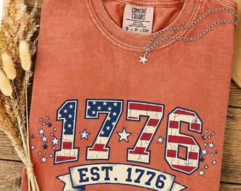 Distressed 1776 American Flag Shirt, Vintage Patriotic USA Tee, Est. 1776 Freedom Apparel, 4th of July Gift, Grunge US Flag T-Shirt