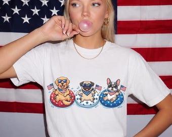 Patriotic Dogs: 4th of July Dog Comfort Colors T-Shirts, America Independence Tshirt,  Funny American Meme Tee, Summer Dog Shirt