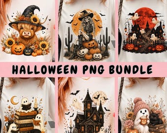 Halloween PNG Bundle, Boho Halloween Sublimation Designs, spooky scary bat, Spooky Season T-Shirt PNG Set, Vintage Halloween Bundle