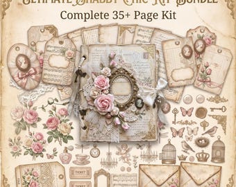 Shabby Chic Roses Lace Junk Journal Kit | Vintage Floral Ephemera (Digital Download)