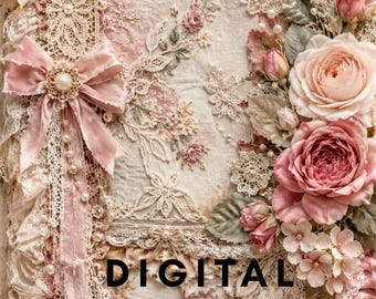 Könnte beinhalten: Eine dekorative Oberfläche mit geschichteter cremefarbener und rosafarbener Spitze, Stofftexturen und floralen Verzierungen. Eine rosa Schleife mit einer Perle in der Mitte befindet sich links. Der Text DIGITAL Wisdom Corner ist schwarz aufgedruckt.