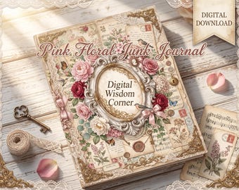 Pink Floral Junk Journal Kit, Shabby Chic Ephemera, Vintage Rose Pages (Digital Download)