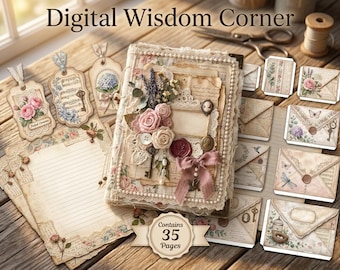 Shabby Chic Junk Journal Kit, Vintage Floral Printable Pages, Cottagecore Ephemera (Digital Download)