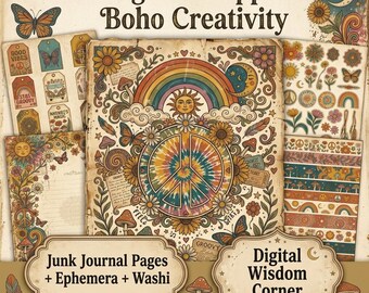 Hippie Junk Journal Kit, Retro Tie Dye Ephemera, Boho Scrapbook Pages (Digital Download)