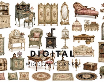 Victorian Furniture Printable | Vintage Home Decor Ephemera | Junk Journal Fussy Cut | Digital Download