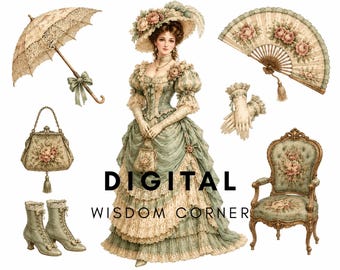 Victorian Paper Doll Printable | Vintage Junk Journal Ephemera | Shabby Chic Paper Doll Kit | Fussy Cut Digital Download