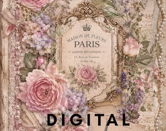 French Shabby Chic Journal Kit | Cover, Writing Papers, Tags, Envelopes, Pockets & Ephemera