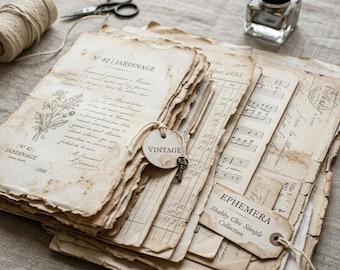 Kit de journal créatif style shabby chic, papiers vintage imprimables, pages de journal en dentelle, téléchargement numérique