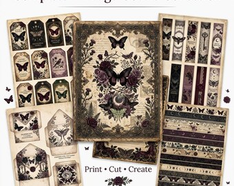 Gothic Butterfly Junk Journal Kit, Dark Floral Printable Pages, Mystical Moth Ephemera (Digital Download)