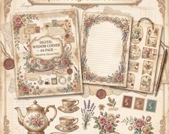 Vintage Floral Tea Junk Journal Kit, Shabby Chic Ephemera, Printable Papers (Digital Download)