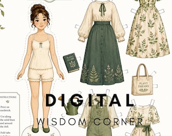 Botanical Shabby Chic Victorian Paper Doll Printable | Vintage Botanical Ephemera (Digital Download)