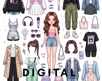 K-Pop Dress Up Doll Kit | Korean Fashion Printable | DIY Craft Template