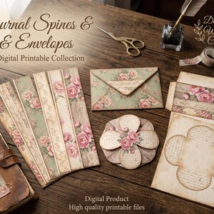 Pink Floral Junk Journal Kit, Shabby Chic Ephemera, Vintage Rose Pages (Digital Download) image 7