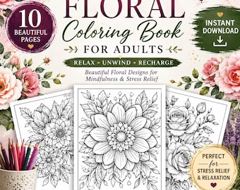 Floral Mandala Coloring Book for Adults | Botanical PDF Pages (Instant Download)