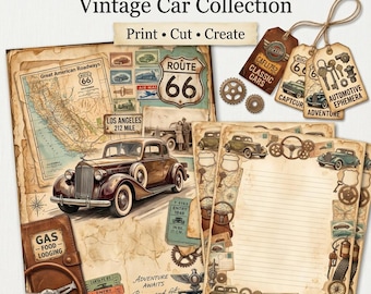 Vintage Classic Car Junk Journal Kit, Retro Automobile Ephemera Pages (Digital Download)