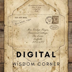 May include: A vintage-style paper envelope template featuring aged, stained textures. It includes printed text for a return address, recipient address, air mail markings, a 1912 London postmark, and instructions to cut along solid lines and fold along dashed lines.