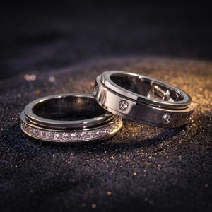 V Gold Spinner Ring: 18K Rose Gold Plated Diamond Simulant Matching Band