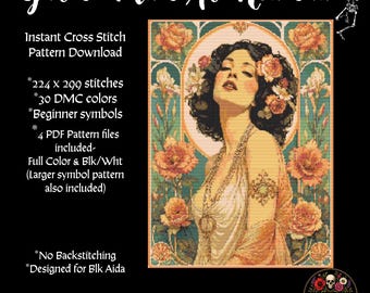 Garden Muse Art Nouveau Cross Stitch Pattern PDF